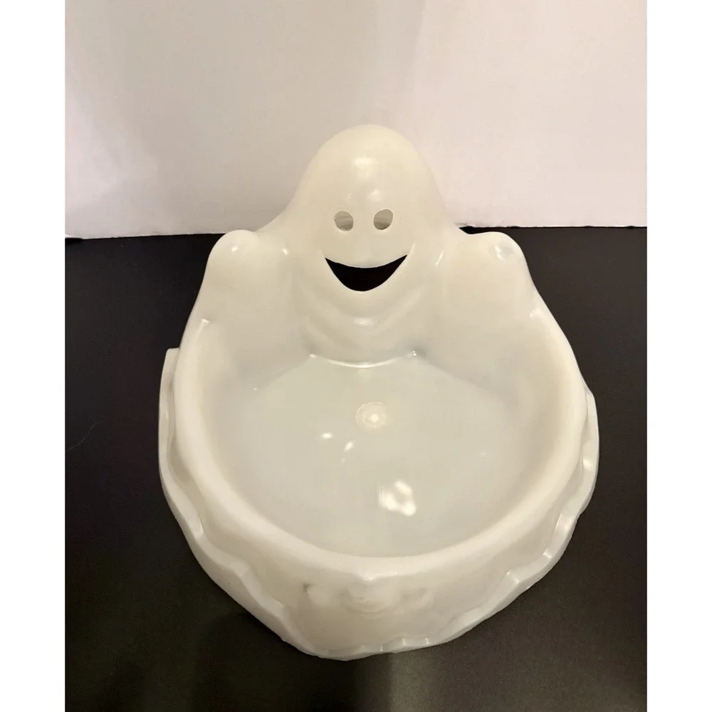 Glow in the Dark Plastic Halloween‎ Candy Dish Bowl Molded White Ghost Shape VTG